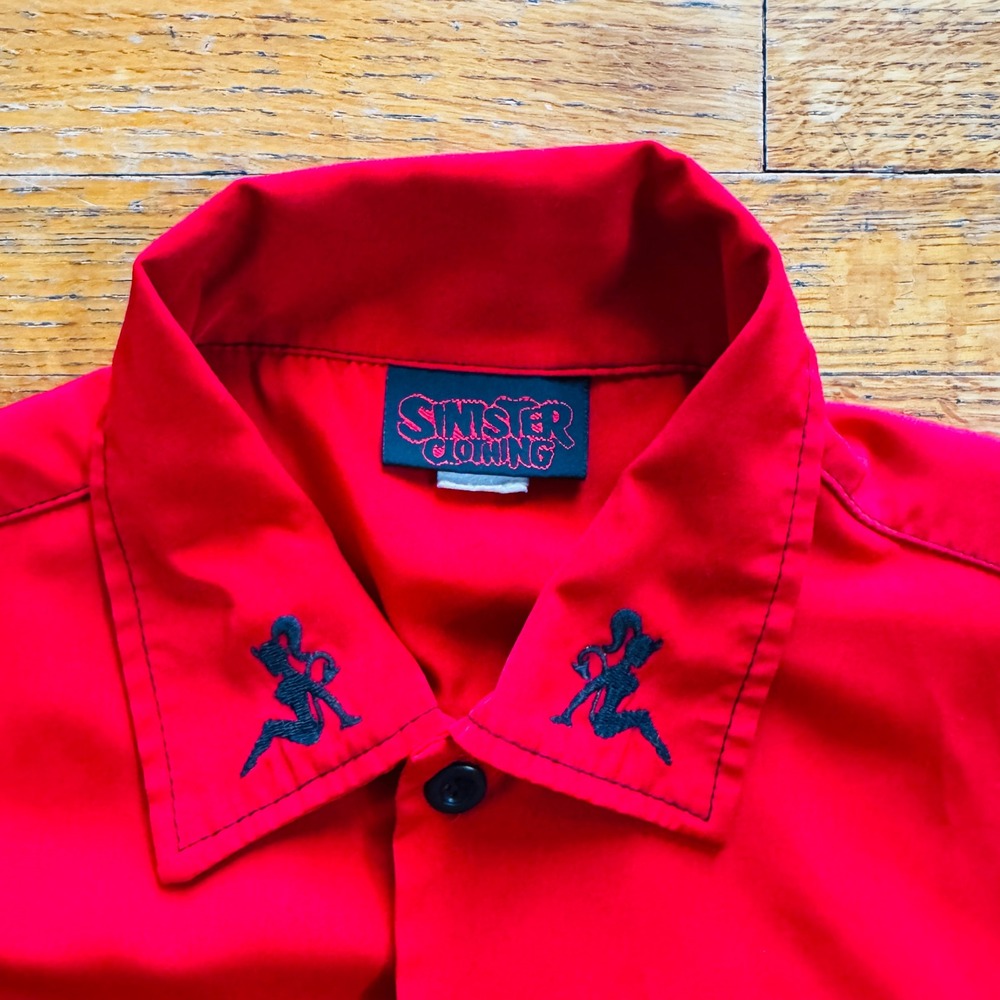 Sinister Clothing Red Short Sleeve‎ Button Up Shirt Men's Graphic Collar medium